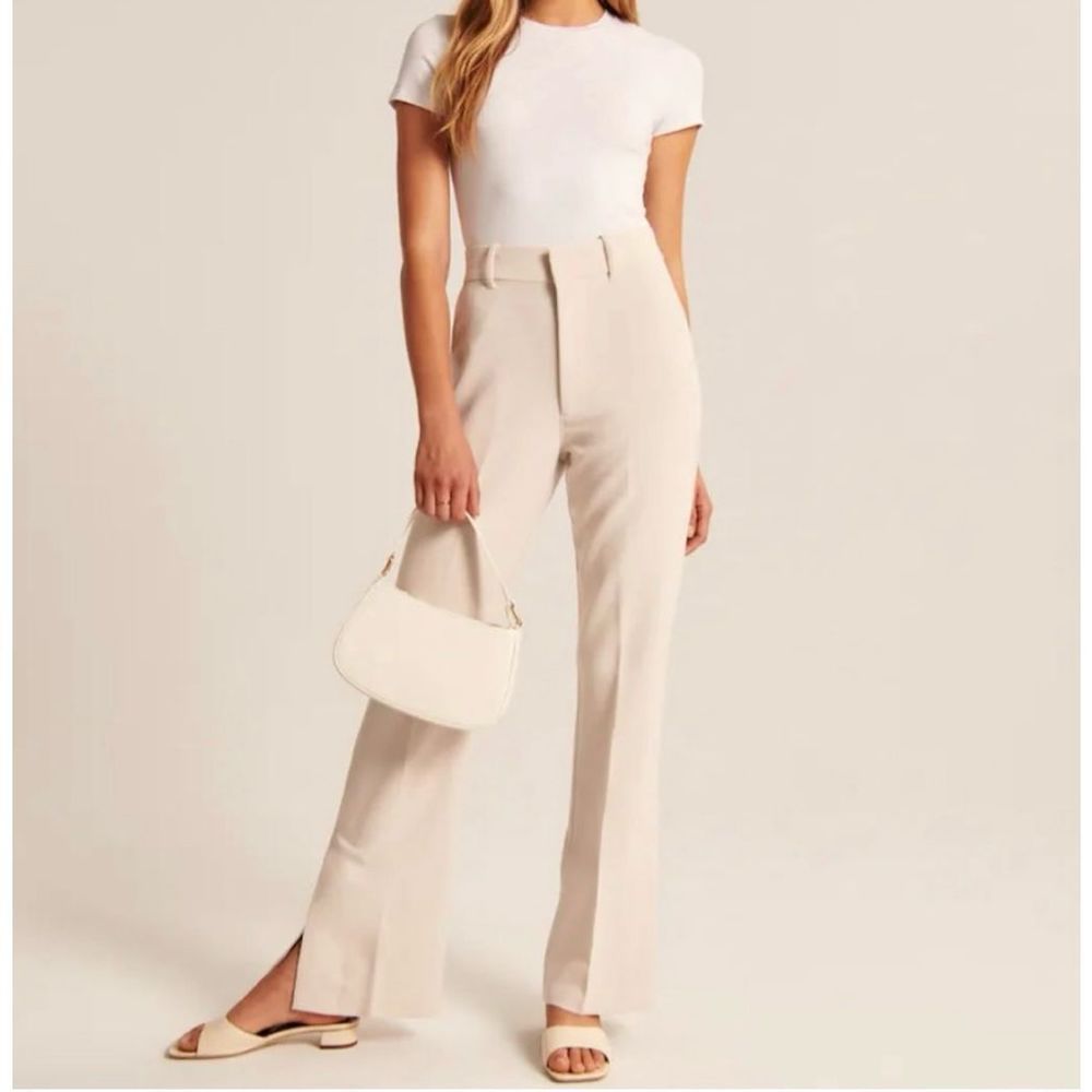 Abercrombie & Fitch High Rise Split Hem Trouser Pant Cream Size 8 Short